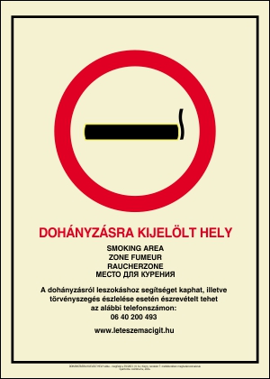 Dohányzásra kijelölt hely tábla